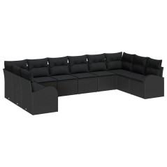vidaXL Set di divani da giardino da 10 pezzi con cuscini neri in rattan
