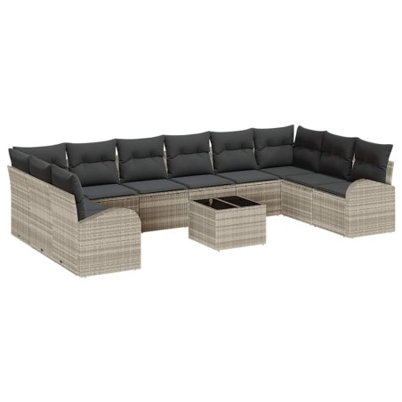 vidaXL Set di divani da giardino 11 pezzi con cuscini in rattan grigio