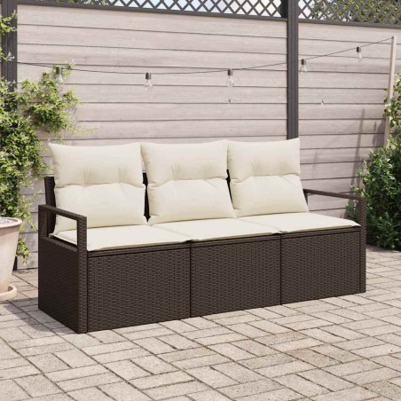 vidaXL Set da giardino con divano a 3 pezzi e cuscini, in polyrattan marrone