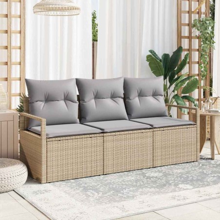 vidaXL Set di divani da giardino a 3 pezzi con cuscini in rattan sintetico beige