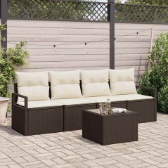 vidaXL Set di divani da giardino 5 pezzi con cuscini in rattan sintetico marrone