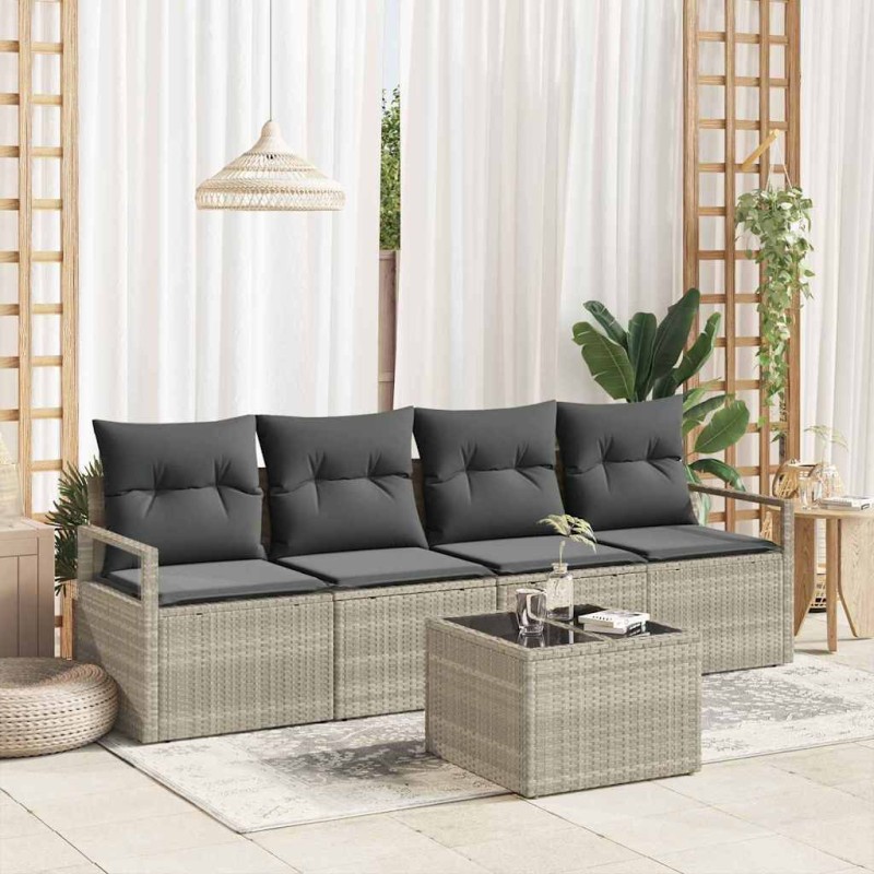 vidaXL Set da giardino in rattan sintetico di 5 pezzi con cuscini grigio chiaro. vidaXL Set da giardino in rattan sintetico di 5 pezzi con cuscini grigio chiaro.