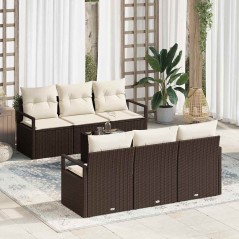 vidaXL Set di divano da giardino in 7 pezzi con cuscini marroni in polirattan
