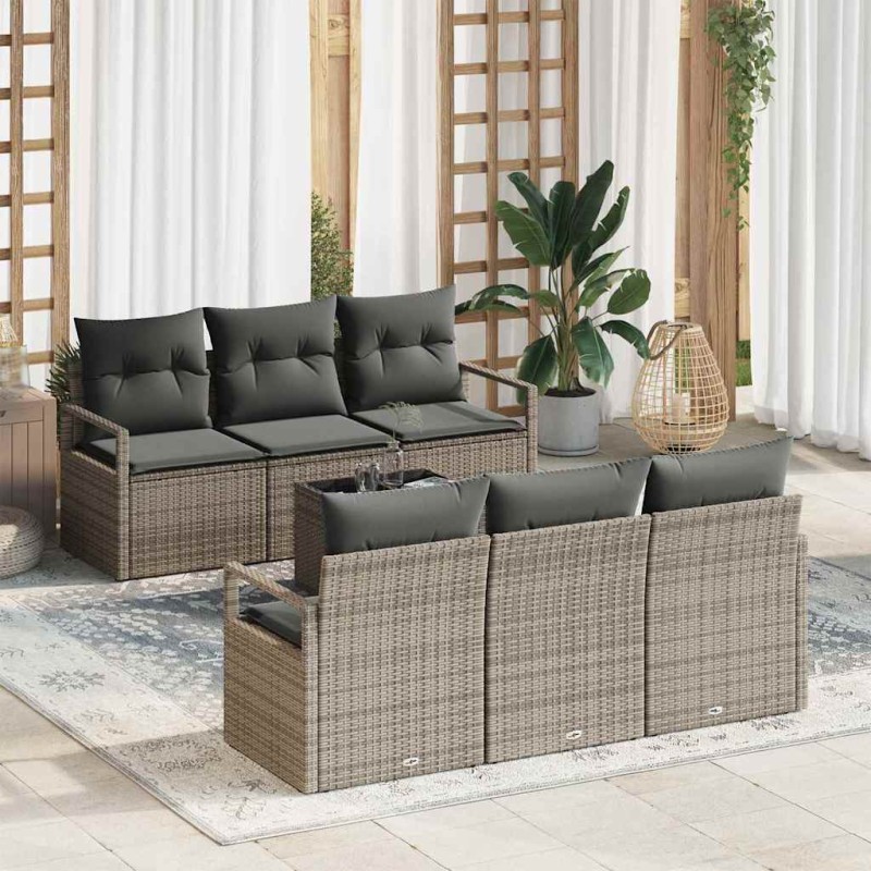 vidaXL Set di divani da giardino 7 pezzi con cuscini grigi in rattan sintetico vidaXL Set di divani da giardino 7 pezzi con cuscini grigi in rattan sintetico