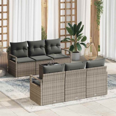 vidaXL Set di divani da giardino 7 pezzi con cuscini grigi in rattan sintetico