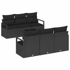 vidaXL Set divani da giardino 7 pezzi con cuscini in rattan nero