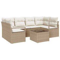 vidaXL Set di divano da giardino 7 pezzi con cuscini Beige in Polyrattan