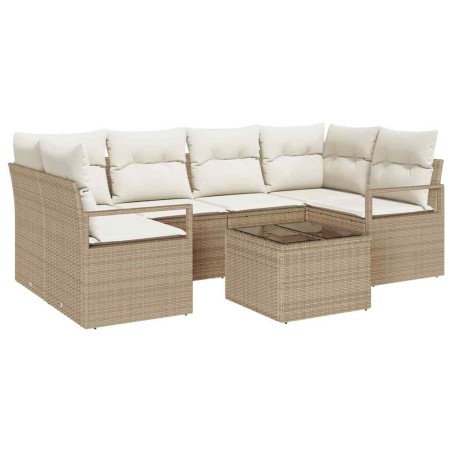 vidaXL Set di divano da giardino 7 pezzi con cuscini Beige in Polyrattan