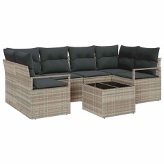 vidaXL Set di divani da giardino 7 pezzi con cuscini in polyrattan grigio chiaro
