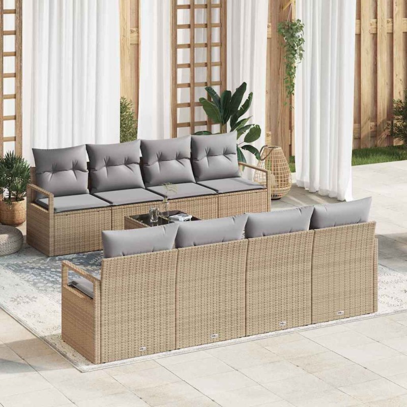 vidaXL Set di divani da giardino 9 pezzi con cuscini beige in polirattan vidaXL Set di divani da giardino 9 pezzi con cuscini beige in polirattan