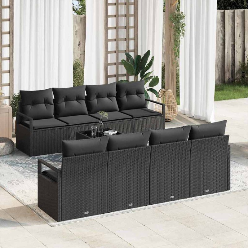 vidaXL Set da Giardino 9 Pezzi con Cuscini Neri in Rattan Sintetico vidaXL Set da Giardino 9 Pezzi con Cuscini Neri in Rattan Sintetico