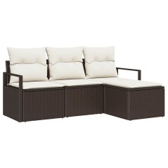 vidaXL Set di divani da giardino in 4 pezzi con cuscini marroni in polirattan