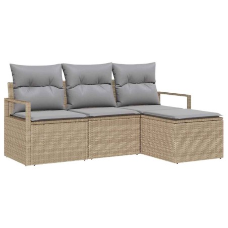 vidaXL Set di Divani da Giardino 4 Pezzi con Cuscini Beige in Rattan Sintetico