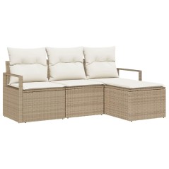 vidaXL Set di divani da giardino a 4 pezzi con cuscini beige in rattan sintetico