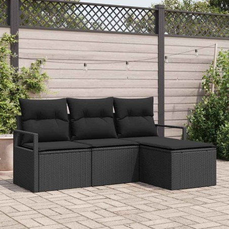 vidaXL Set Giardino 4 Pezzi con Cuscini in Rattan Nero