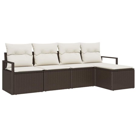 vidaXL Set di divani da giardino a 5 pezzi con cuscini in rattan sintetico, marrone