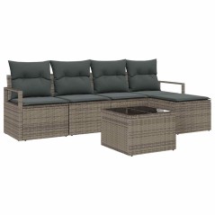 vidaXL Set di Divani da Giardino a 5 Pezzi con Cuscini in Rattan Polietilene Nero.