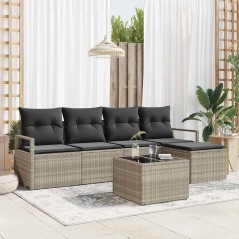 vidaXL Set divani giardino 6 pezzi con cuscini rattan grigio