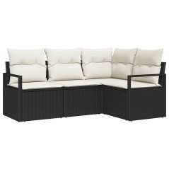vidaXL Set Divano da Giardino 4 Pezzi con Cuscini Neri in Rattan Sintetico