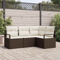 vidaXL Set Divano Giardino a 4 Pezzi con Cuscini Marroni in Rattan Sintetico