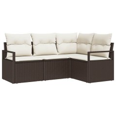 vidaXL Set Divano Giardino a 4 Pezzi con Cuscini Marroni in Rattan Sintetico