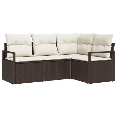 vidaXL Set Divano Giardino a 4 Pezzi con Cuscini Marroni in Rattan Sintetico