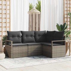 vidaXL Set da giardino da 4 pezzi con cuscini in rattan grigio