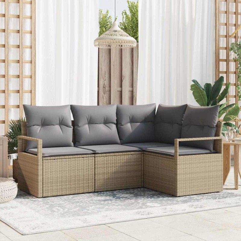 vidaXL Set Divano Giardino da 4 Pezzi con Cuscini Beige in Rattan vidaXL Set Divano Giardino da 4 Pezzi con Cuscini Beige in Rattan