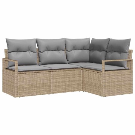 vidaXL Set Divano Giardino da 4 Pezzi con Cuscini Beige in Rattan