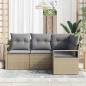 vidaXL Set Divano Giardino da 4 Pezzi con Cuscini Beige in Rattan vidaXL Set Divano Giardino da 4 Pezzi con Cuscini Beige in Rattan