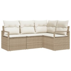 vidaXL Set Giardino con Divano a 4 Pezzi e Cuscini Beige in Rattan Sintetico