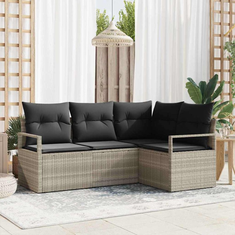 vidaXL Set divani da giardino 4 pezzi con cuscini grigio chiaro in poly rattan vidaXL Set divani da giardino 4 pezzi con cuscini grigio chiaro in poly rattan