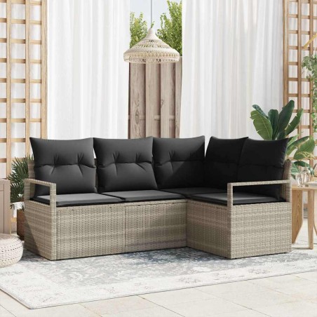 vidaXL Set divani da giardino 4 pezzi con cuscini grigio chiaro in poly rattan