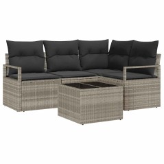 vidaXL Set di divani da giardino a 5 pezzi con cuscini in polyrattan grigio.