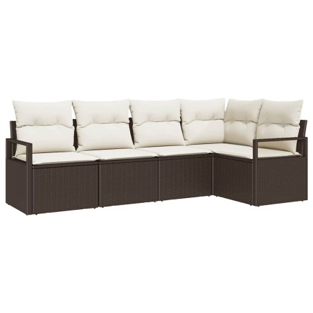 vidaXL Set di divani da giardino 5 pezzi con cuscini in polirattan marrone
