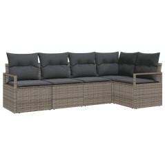 vidaXL Set di divani da giardino da 5 pezzi con cuscini grigi in rattan