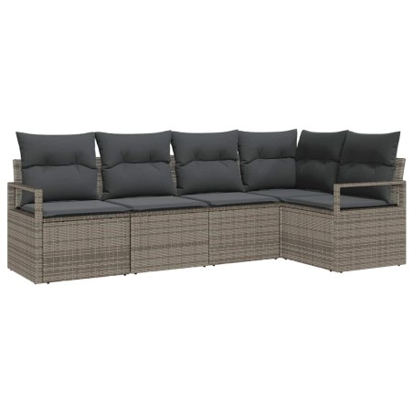 vidaXL Set di divani da giardino da 5 pezzi con cuscini grigi in rattan