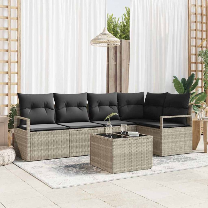 vidaXL Set da Giardino 6 Pezzi con Cuscini Grigi in Poly Rattan vidaXL Set da Giardino 6 Pezzi con Cuscini Grigi in Poly Rattan