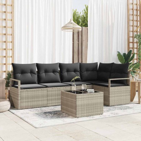 vidaXL Set da Giardino 6 Pezzi con Cuscini Grigi in Poly Rattan
