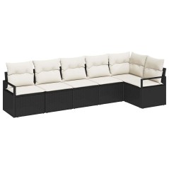 vidaXL Set divano da giardino in 6 pezzi con cuscini in polirattan nero