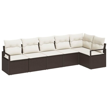 vidaXL Set di divani da giardino da 6 pezzi con cuscini, colore marrone, in rattan e poliestere.