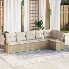 vidaXL Divano da Giardino 6 Pezzi con Cuscini Beige in Poli Rattan