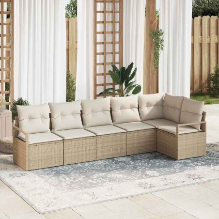 vidaXL Divano da Giardino 6 Pezzi con Cuscini Beige in Poli Rattan