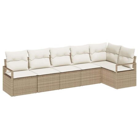 vidaXL Divano da Giardino 6 Pezzi con Cuscini Beige in Poli Rattan