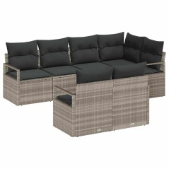 vidaXL Set Divano da Giardino 7 Pezzi con Cuscini Grigio Chiaro in Polyrattan