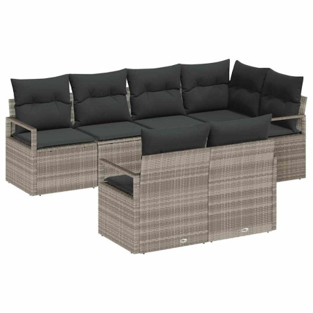 vidaXL Set Divano da Giardino 7 Pezzi con Cuscini Grigio Chiaro in Polyrattan