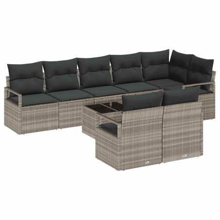 vidaXL Set Giardino 9 Pezzi con Cuscini in Rattan Sintetico Grigio