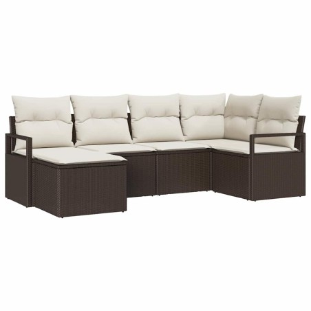 vidaXL Set da giardino in 6 pezzi con cuscini marroni in polyrattan