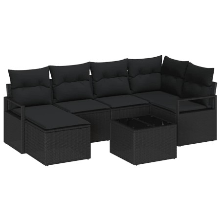 vidaXL Set di divani da giardino 7 pezzi con cuscini in rattan sintetico beige