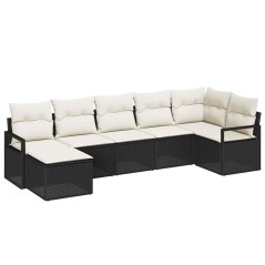 vidaXL Set di Divano da Giardino 7 Pezzi con Cuscini Neri in Rattan Plastico